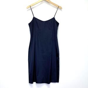 Teri Jon Rickie Freeman Slip Dress Womens 10 Navy Blue Silky Knee Length Preppy